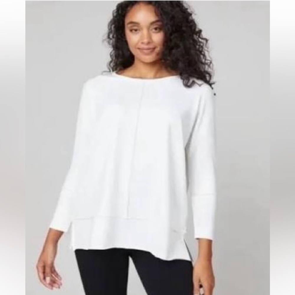 SPANX White Perfect Length Dolman 3/4 Sleeve Tunic Sweatshirt Top Sz L